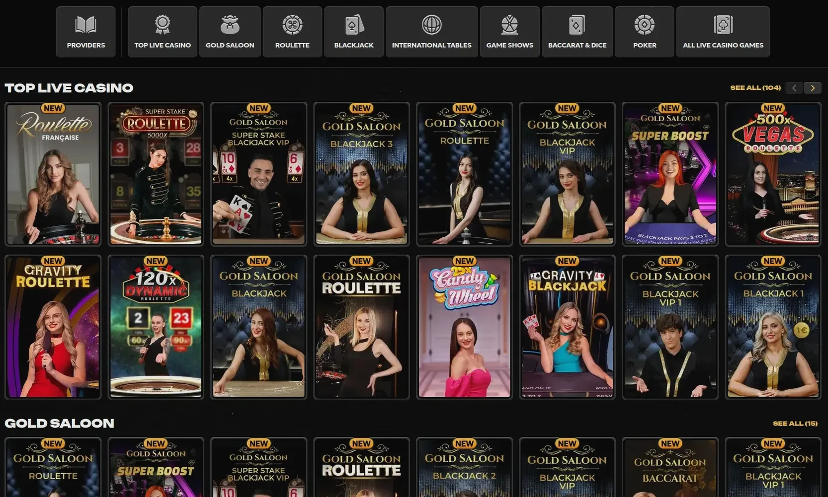 Lizaro Casino Spielauswahl